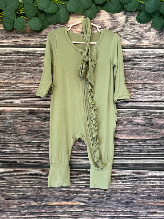 Sage Bamboo Zip Ruffle Baby Romper