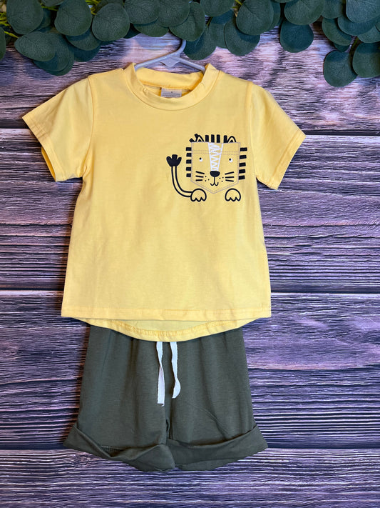 Yellow Lion Boy Shorts Set