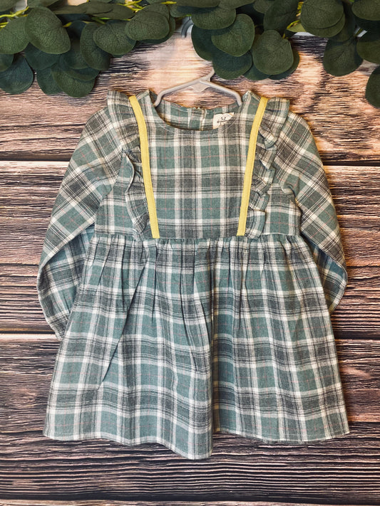 Girls Green Checkered Dress