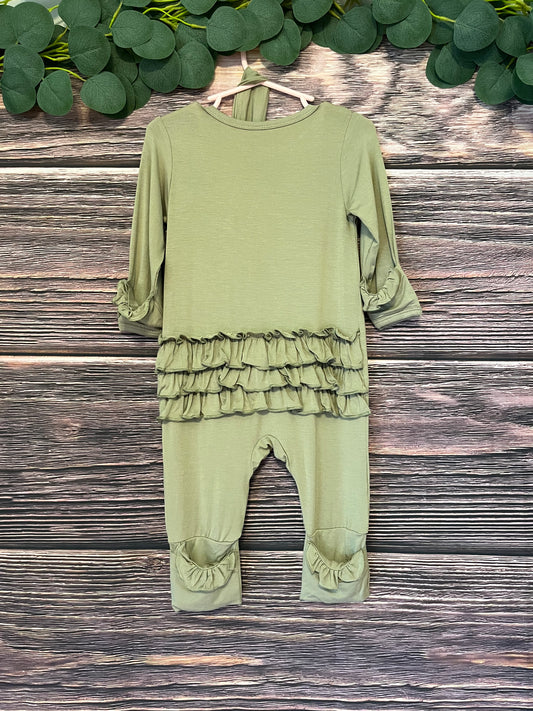 Sage Bamboo Zip Ruffle Baby Romper