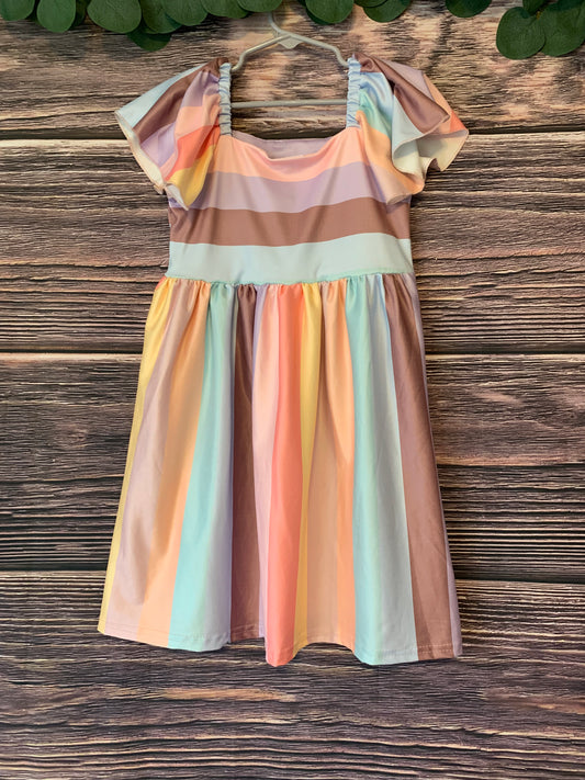 Girls ruffle color stripe dress