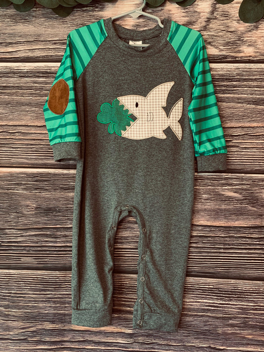 Infant Grey shark clover romper