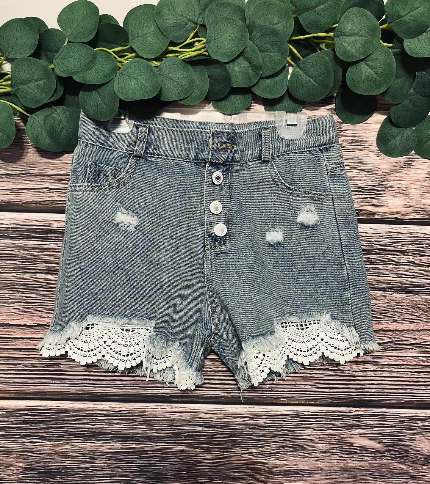 Girls Lace Denim Shorts