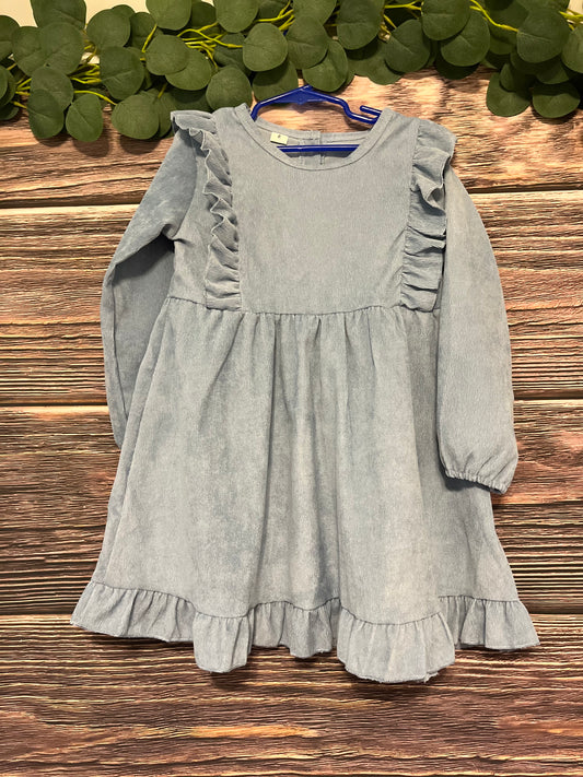 Blue Corduroy Ruffle Dress