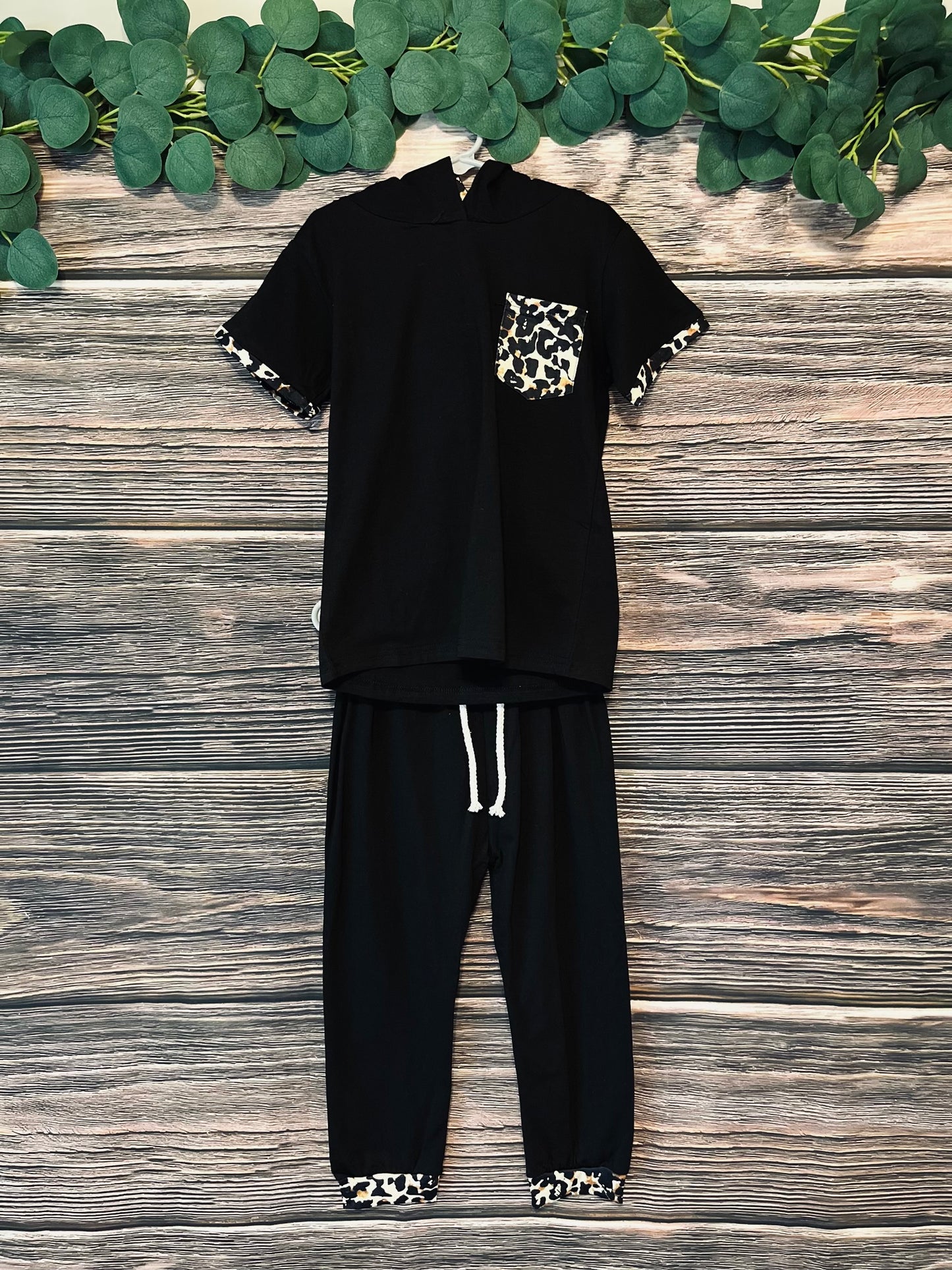 Black Leopard Lounge Hoodie Set