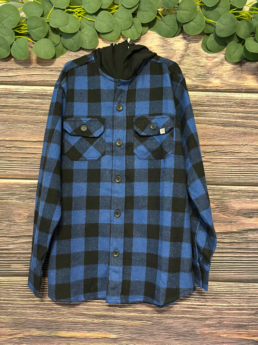 Checkered Plaid Hooded Button-up