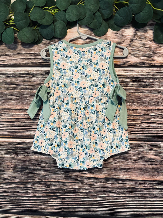 Green Flowerprint Infant Romper