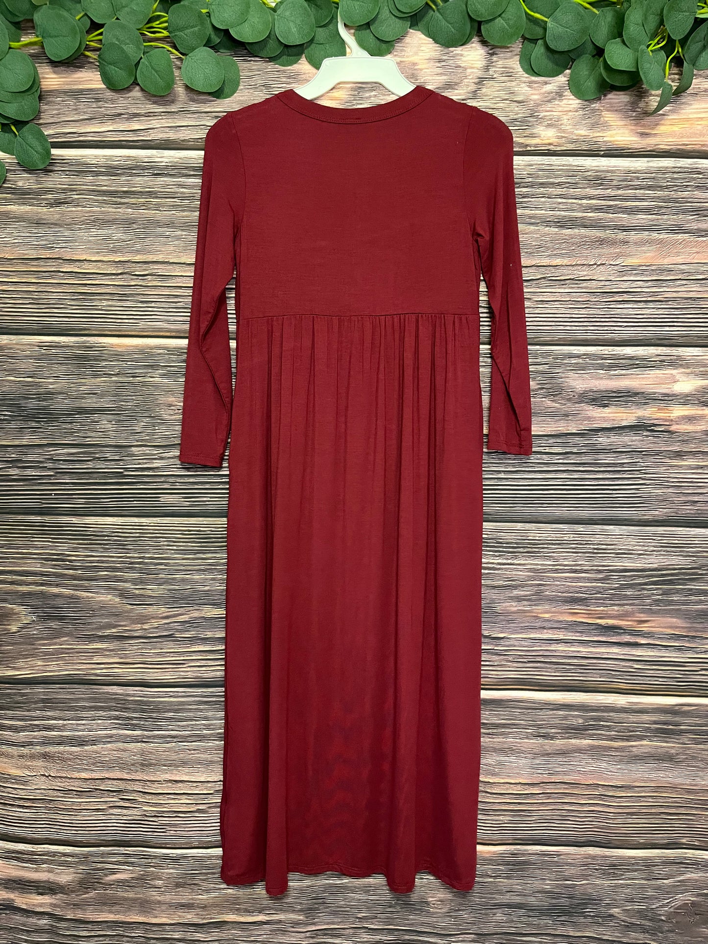 3/4 Sleeve Deep Burgundy Girls Maxi Dress