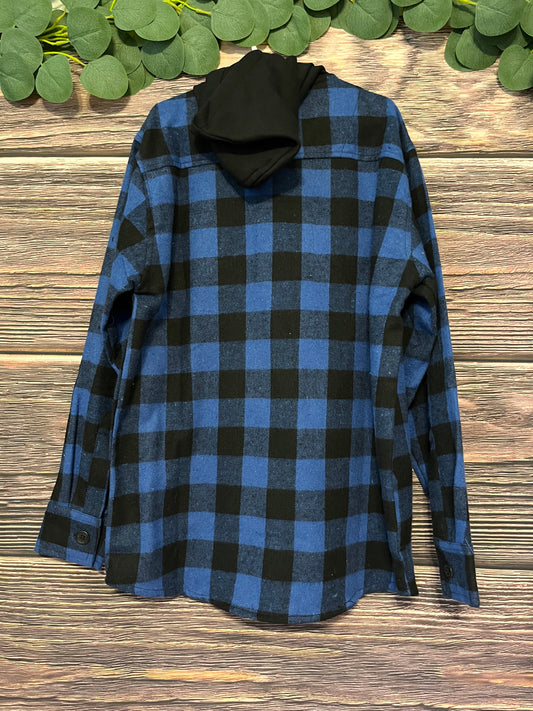 Checkered Plaid Hooded Button-up