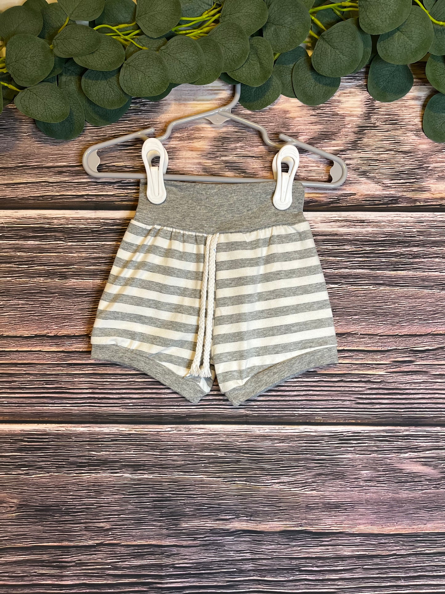 Grey Stripe Hoodie Baby Shorts Set