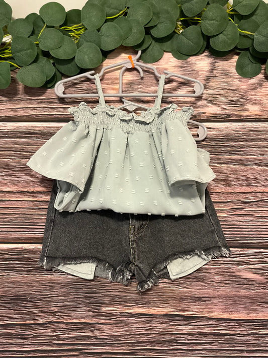 Mint Denim Shorts Set