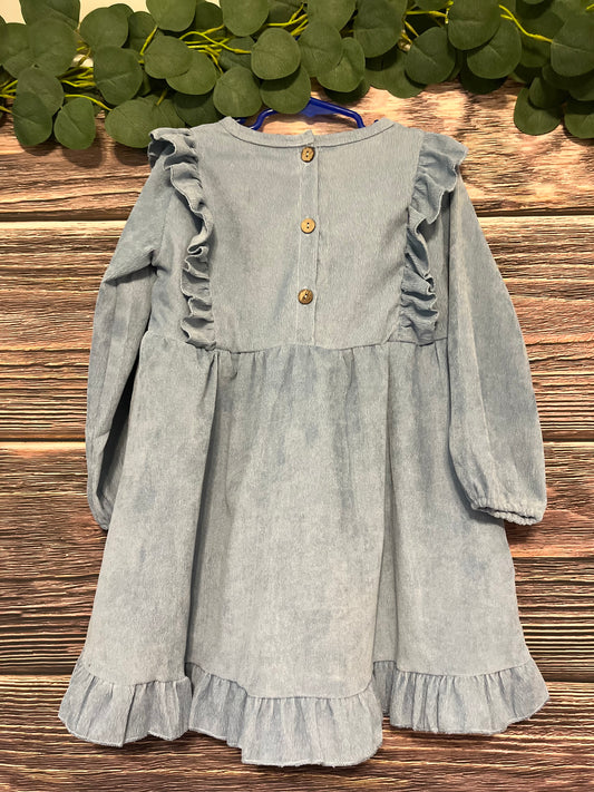 Blue Corduroy Ruffle Dress