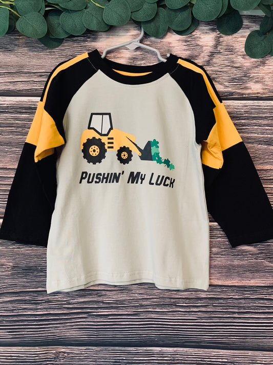 Boys pushing my luck excavator long sleeve shirt