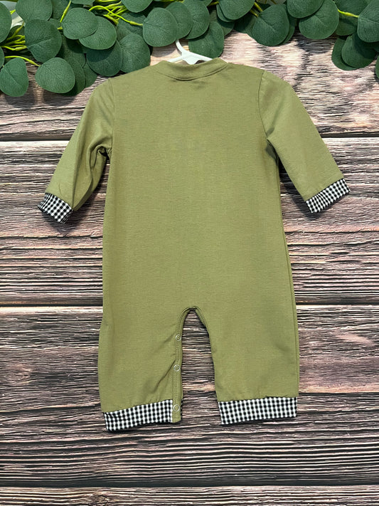 Forest Christmas Tree Appliqué Boy Romper