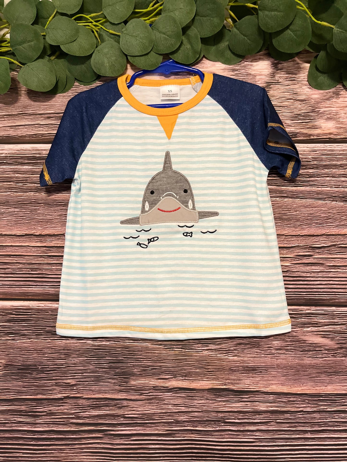 Blue Stripe Shark Appliqué Shirt