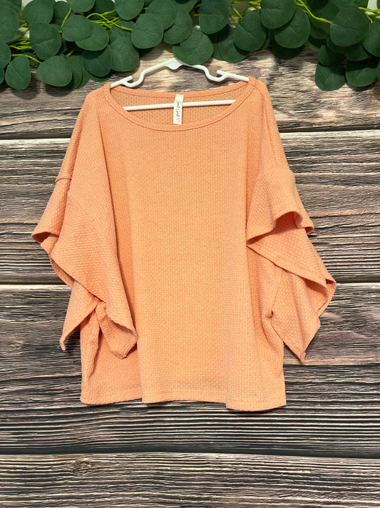 Coral Ruffle Sleeves Shirt