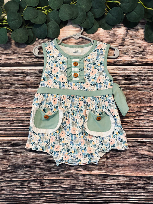 Green Flowerprint Infant Romper