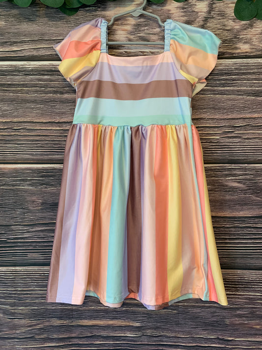 Girls ruffle color stripe dress