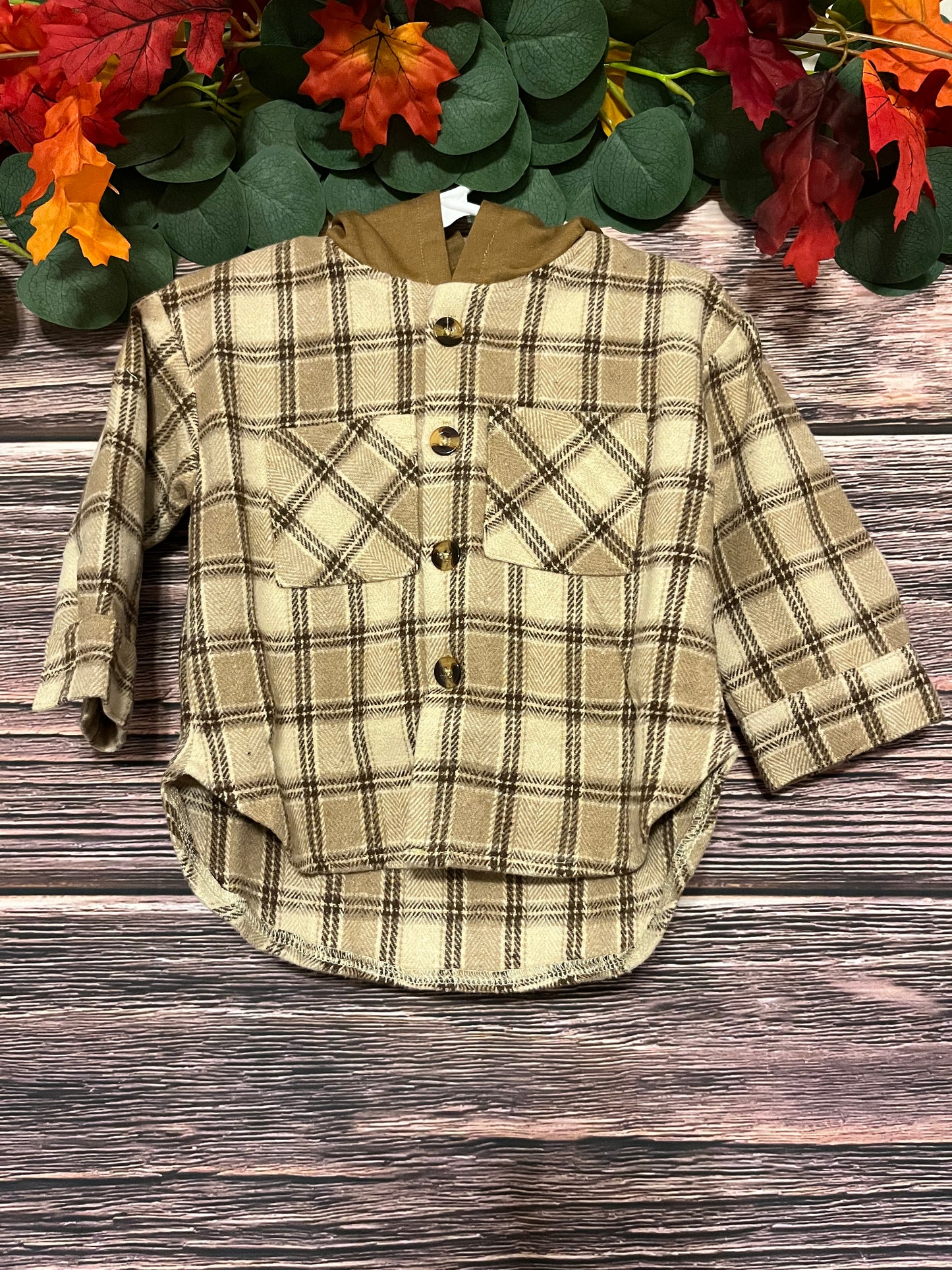 Brown Plaid Hooded Shirt