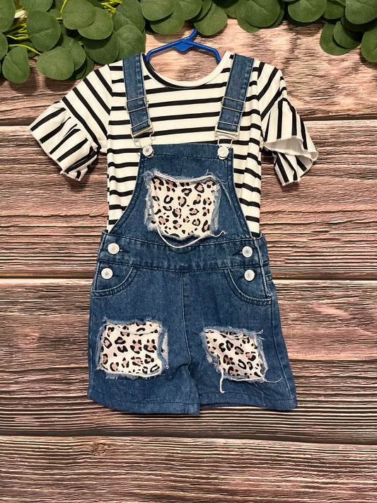 Striped Ruffle Shirt and Overall Set