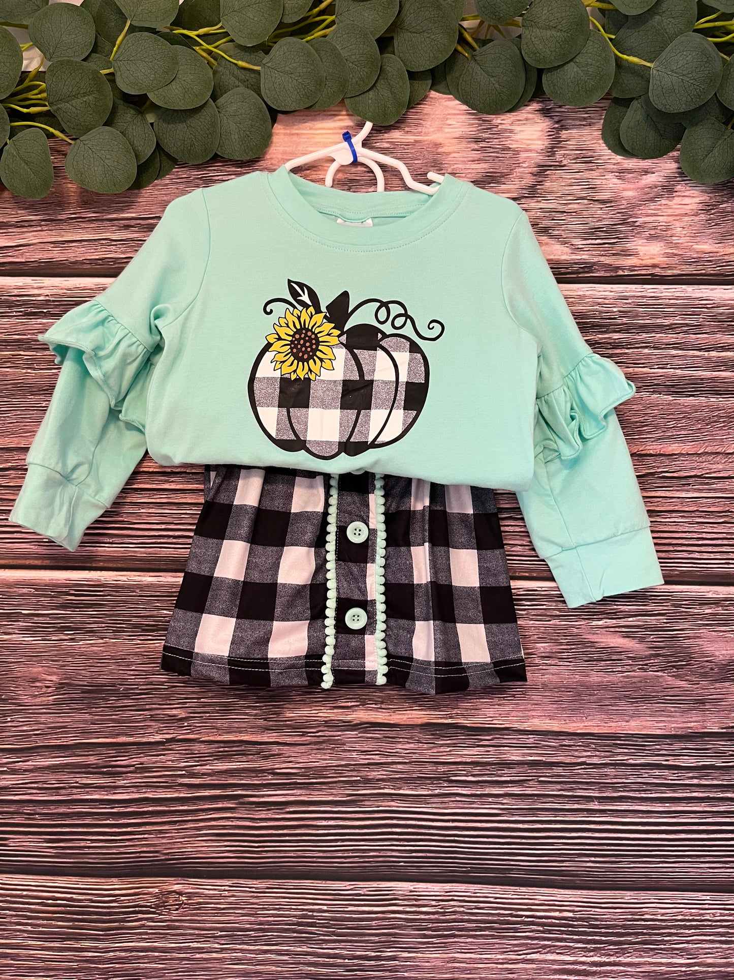 Mint Plaid Pumpkin Skirt Set