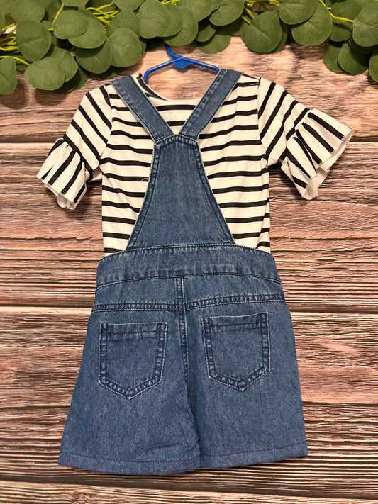 Striped Ruffle Shirt and Overall Set